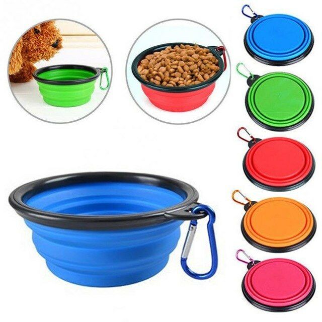 2x Collapsible Pet Dog Cat Feeding Bowl Pop Up Compact Travel Silicone Dish Feeder