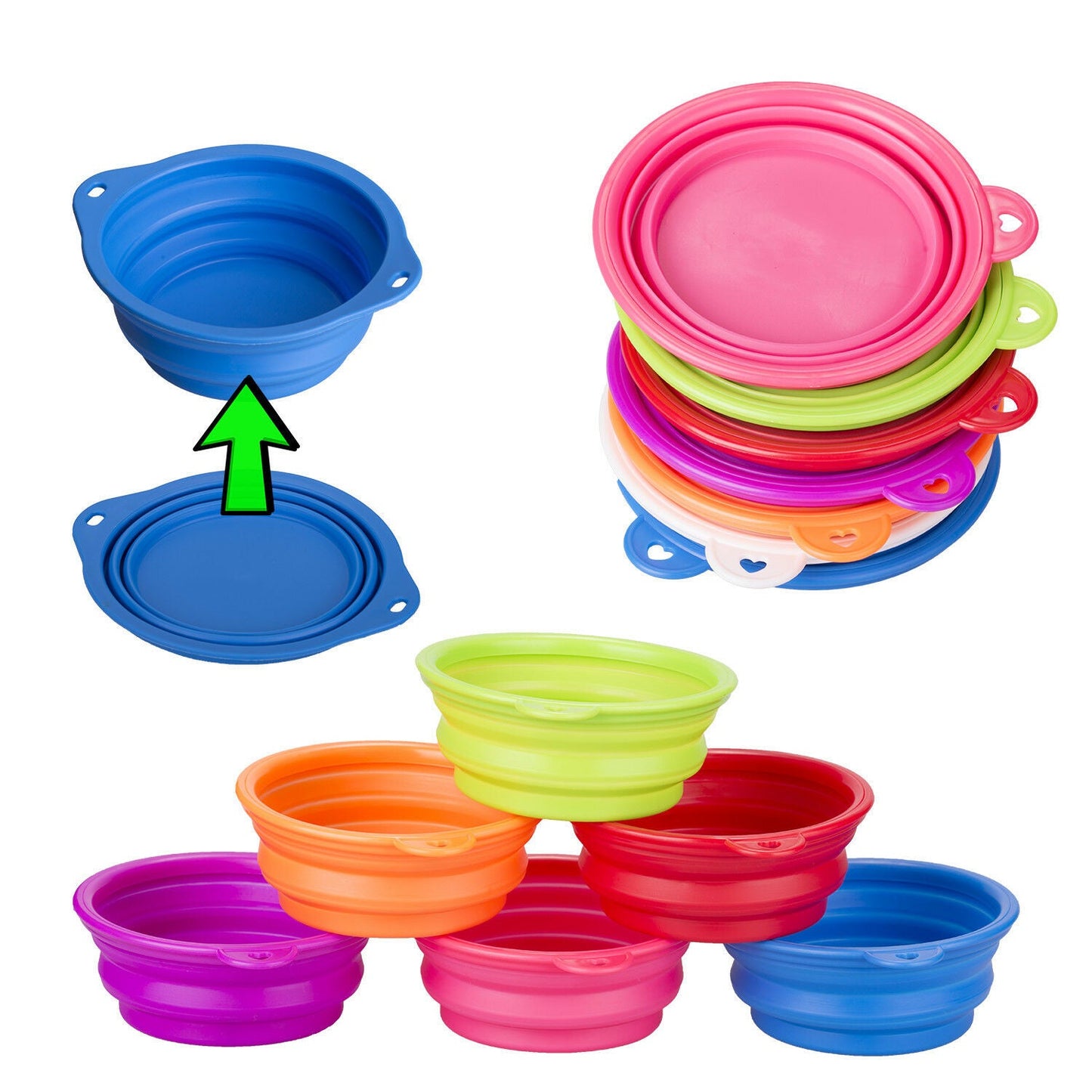 2x Collapsible Pet Dog Cat Feeding Bowl Pop Up Compact Travel Silicone Dish Feeder