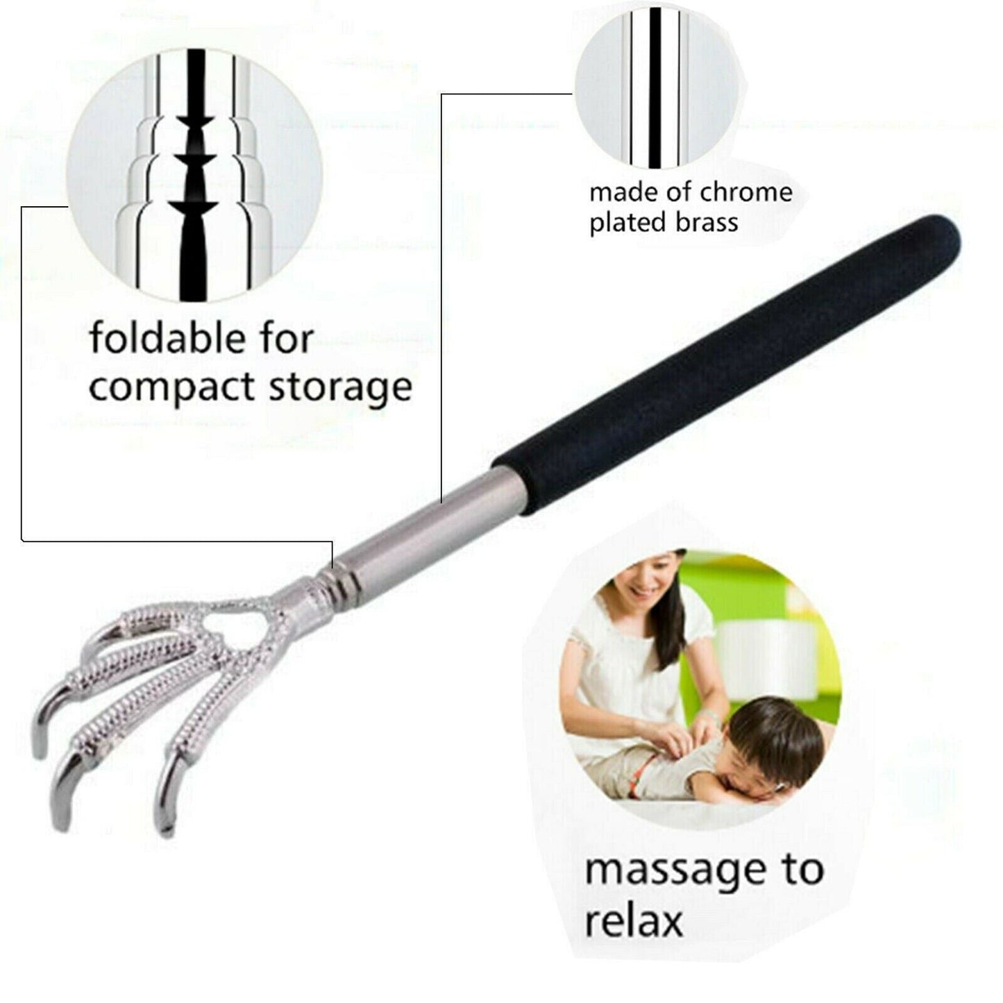 2 pack Extendable Back Scratcher Metal Telescopic Eagle Claw Portable Black Massager UK