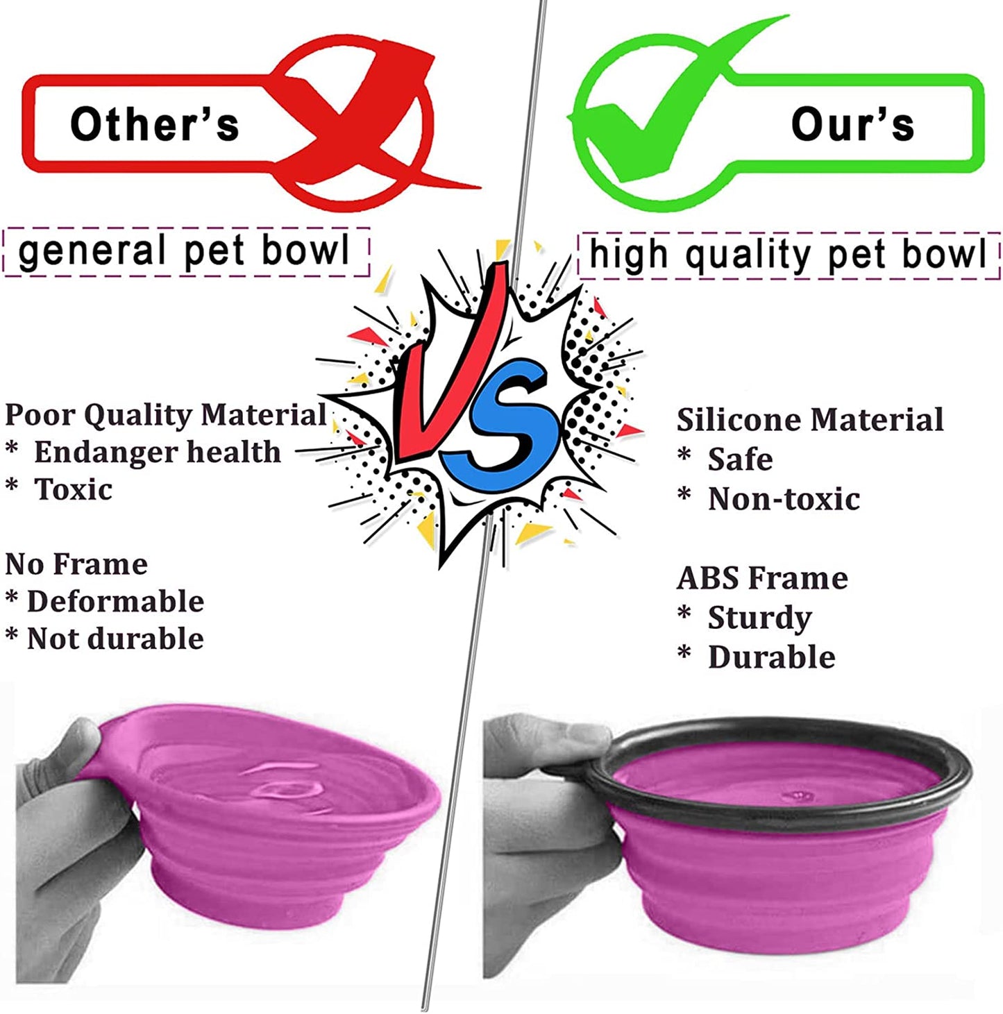 2x Collapsible Pet Dog Cat Feeding Bowl Pop Up Compact Travel Silicone Dish Feeder