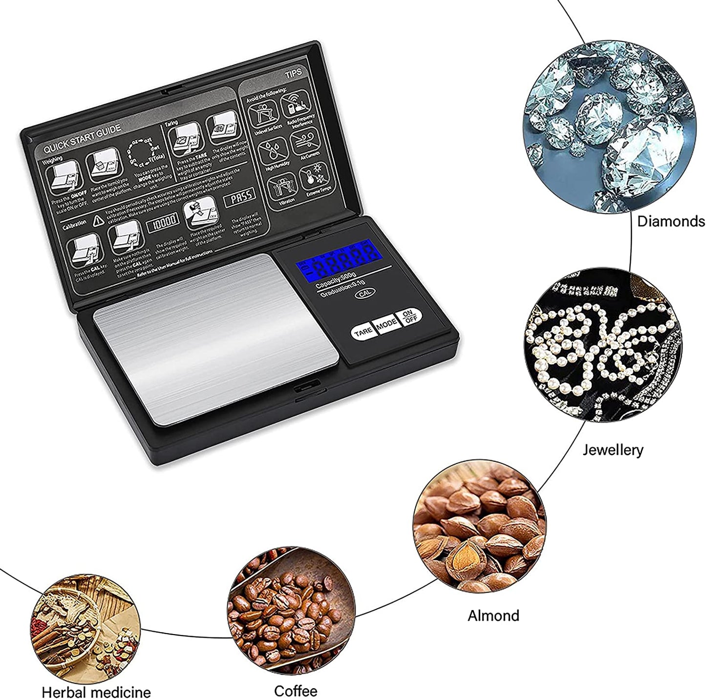 Small Pocket size Digital Weighing Scales ( 0.01g - 500g Grams ) use for measuring Kitchen Jewelry Gold