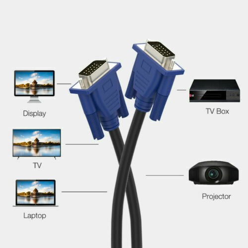 VGA Cable 1M VGA SVGA D-Sub Male 15 Pin PC to TFT LCD Monitor TV Lead UK