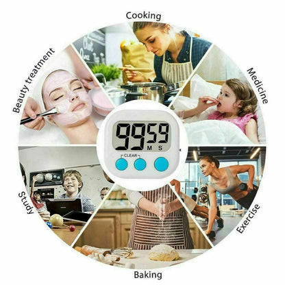 Kitchen Egg Cooking Magnetic Timer Clock Stopwatch Large LCD Digital Loud Alarm