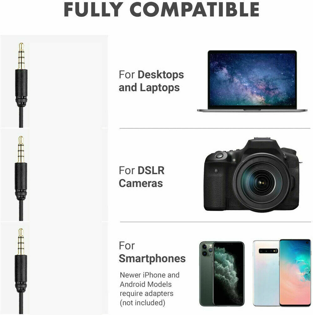 2 Pcs HD Clip-on Lapel Mini Lavalier Mic Microphone For Mobile Phone PC Recording Live