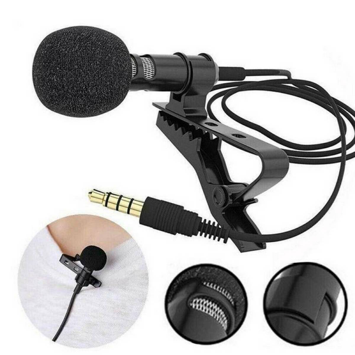 2 Pcs HD Clip-on Lapel Mini Lavalier Mic Microphone For Mobile Phone PC Recording Live