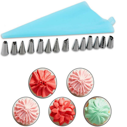 CAKE PIPING ICING 14Pcs CUPCAKE DECORATING COTTON BAG NOZZLE SET SUGARCRAFT CUP