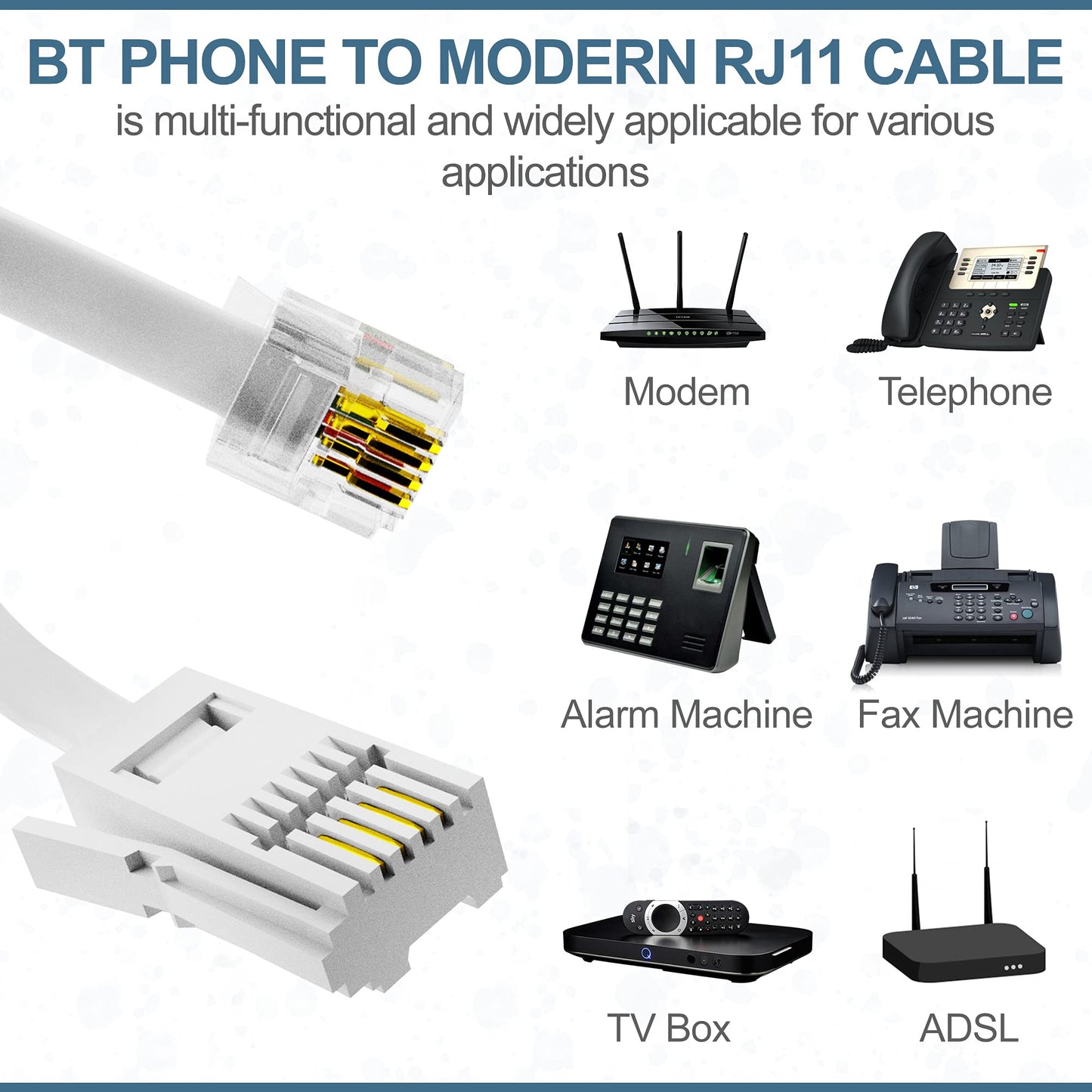 2m BT to RJ11 Telephone Modem Cable UK Landline Lead Fax Router Phone Sky Box