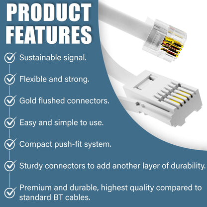 2m BT to RJ11 Telephone Modem Cable UK Landline Lead Fax Router Phone Sky Box