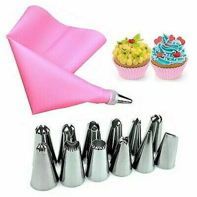 CAKE PIPING ICING 14Pcs CUPCAKE DECORATING COTTON BAG NOZZLE SET SUGARCRAFT CUP