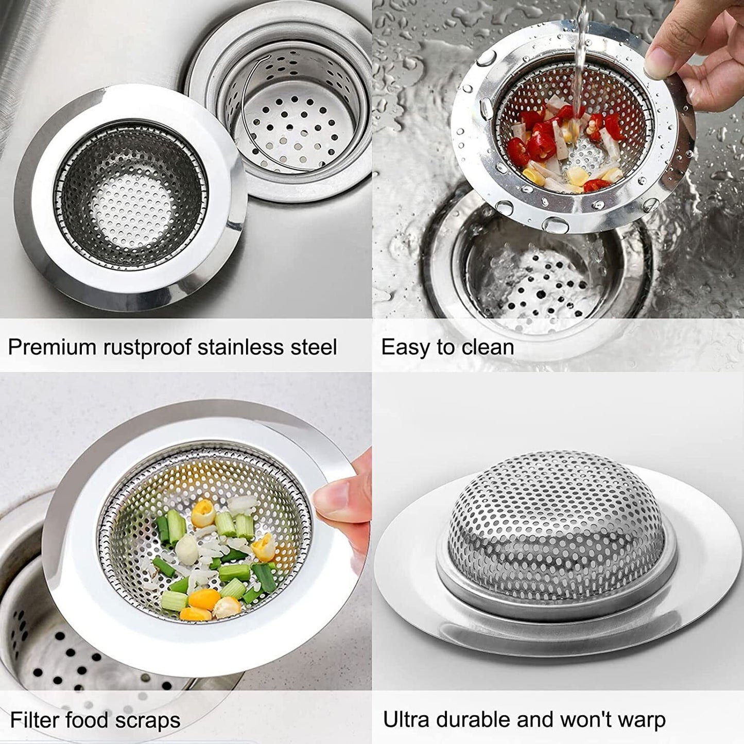 Kitchen Sink Drain Strainer Steel Plug Hole Bath Basin Hair Catcher Cover Filter