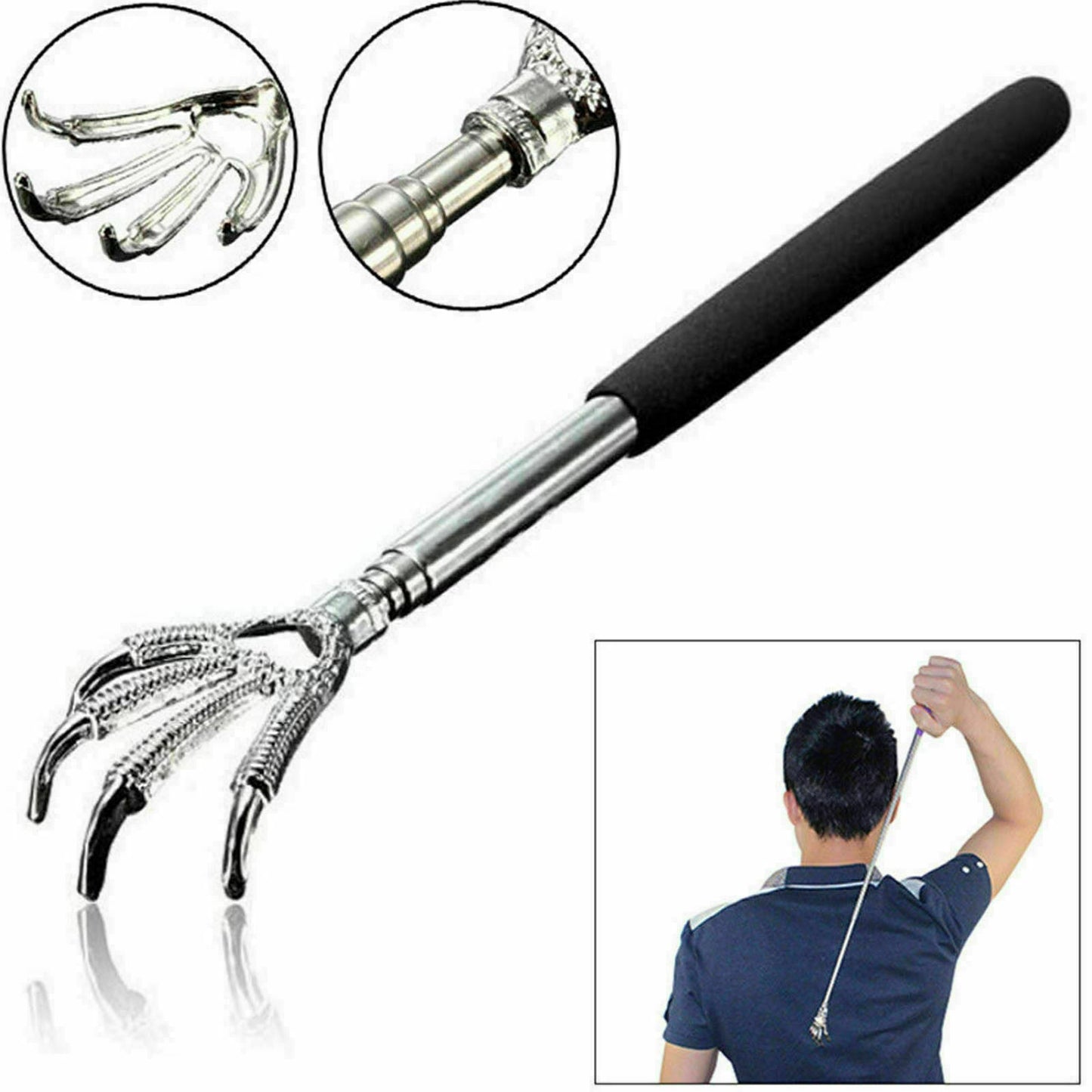 Extendable Back Scratcher Metal Telescopic Eagle Claw Portable Black Massager UK