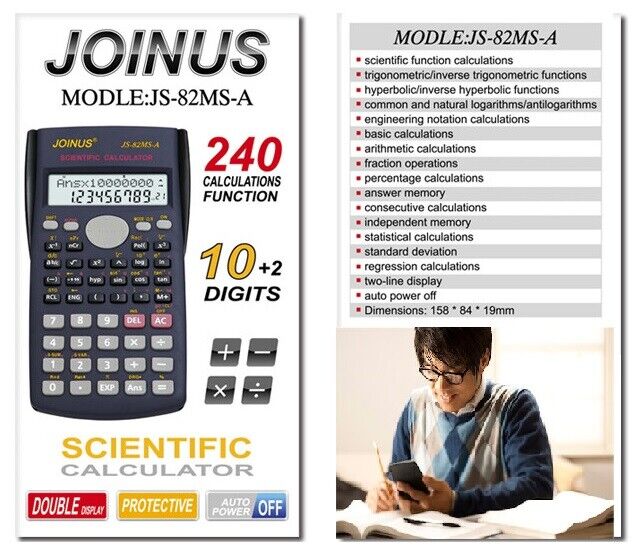 Scientific Calculator joinus electronic js-82ms-a for office model school big dual 12 digit display desktop graphic