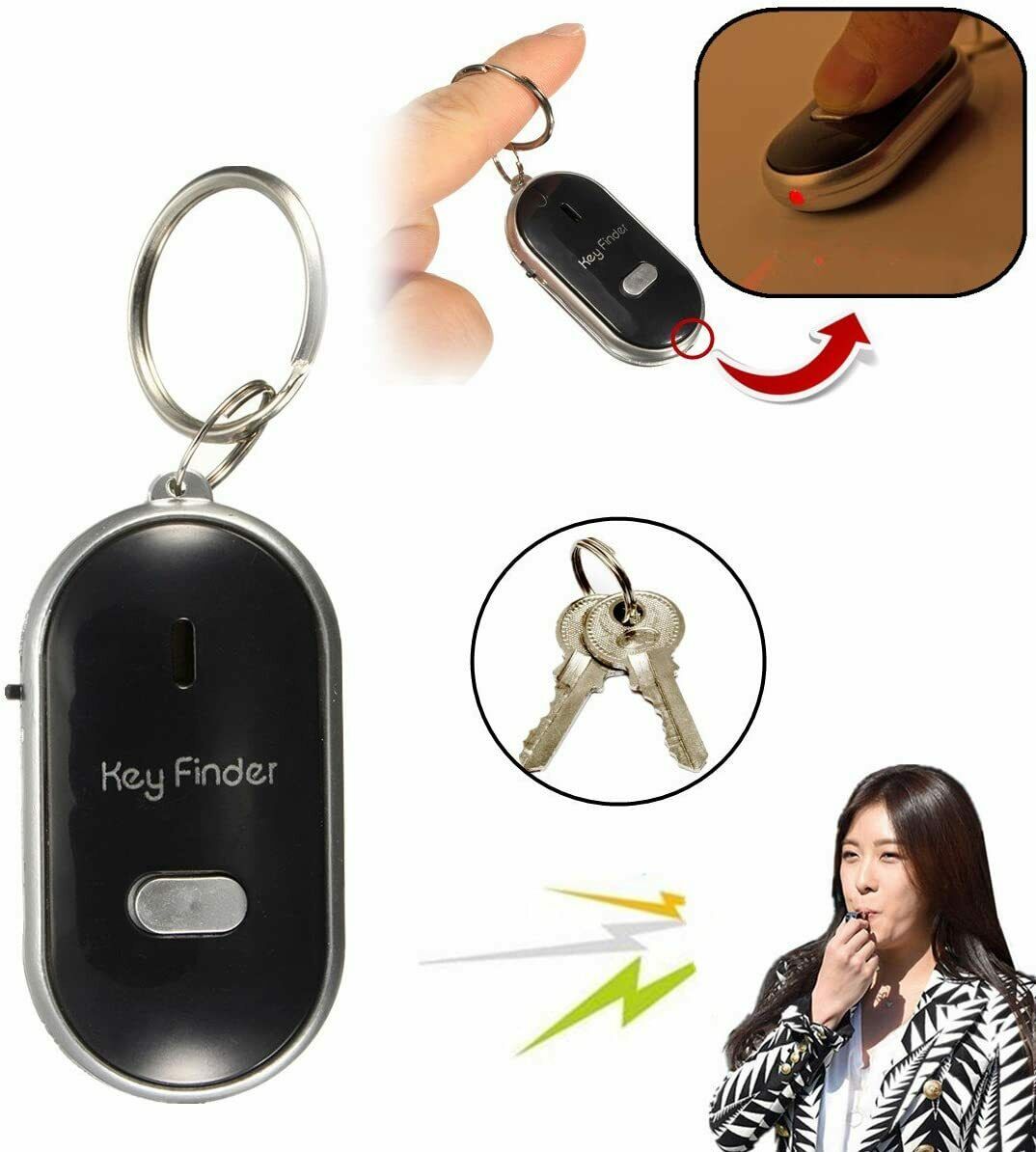 Lost Key Finder Whistle Beeping Flashing Locator Remote keychain LED Sonic torch