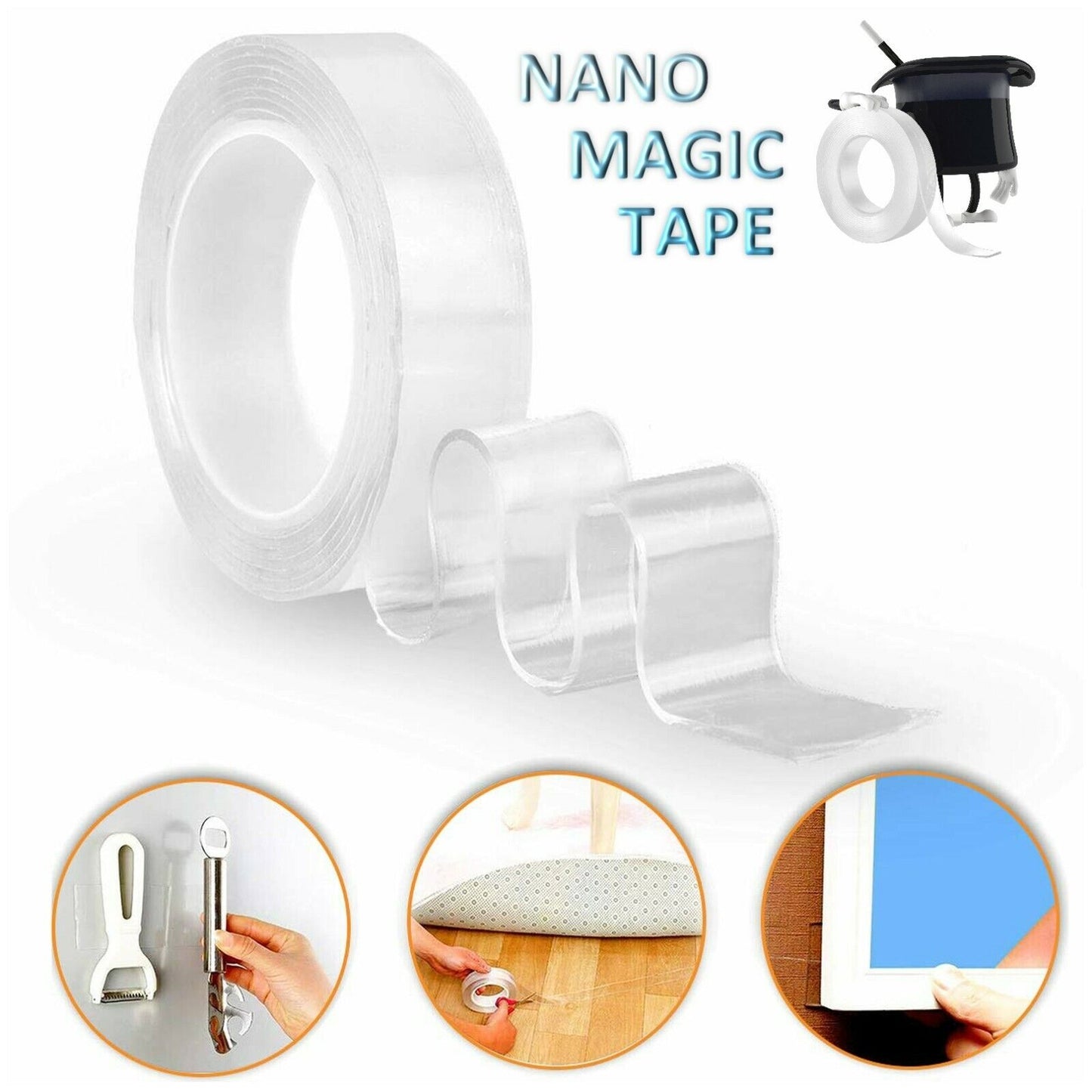 Nano Strong Clear Double Sided Grip Tape Traceless Removable Washable Adhesive