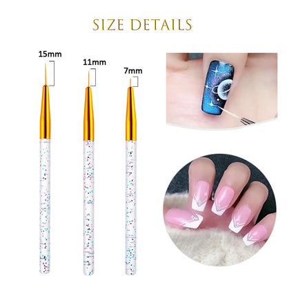 3Pcs Nail Art Brush Line Drawing Pen