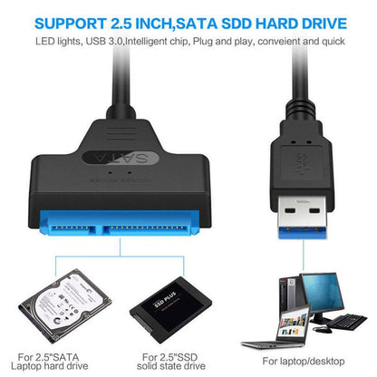 USB 3.0 To SATA 22 Pin 2.5 Inch Hard Disk Drive SSD Adapter Connector Lead Cable