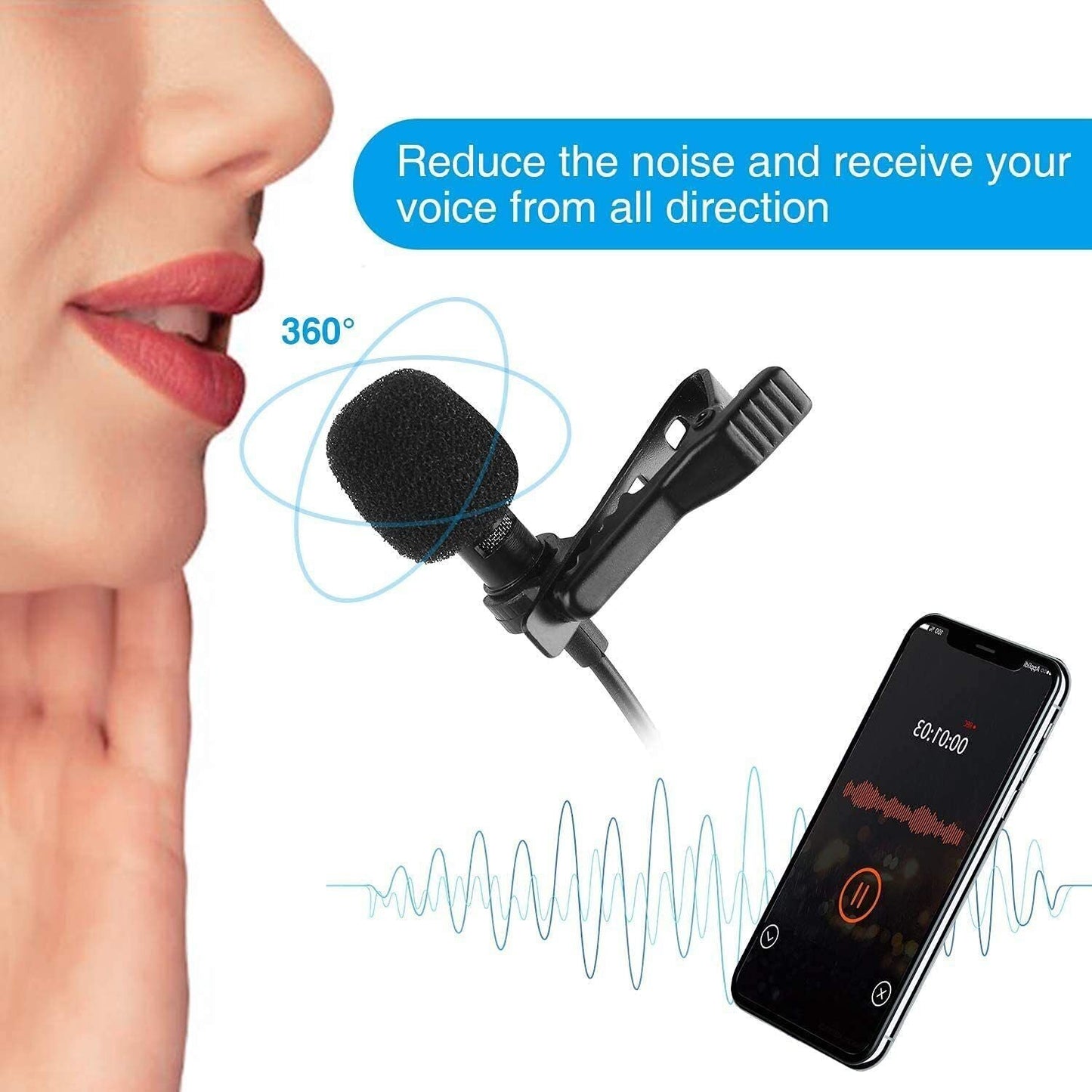 HD Clip-on Lapel Mini Lavalier Mic Microphone For Mobile Phone PC Recording Live