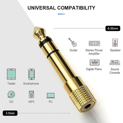 Audio Adapter 3.5mm to 6.35mm Socket Headphone Jack Plug Converter Gold Plated