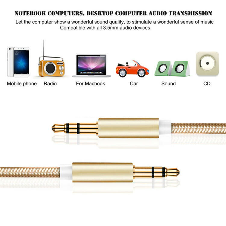 Headphone Aux Cable Audio Lead 3.5mm Jack to Jack Stereo PC Car Male