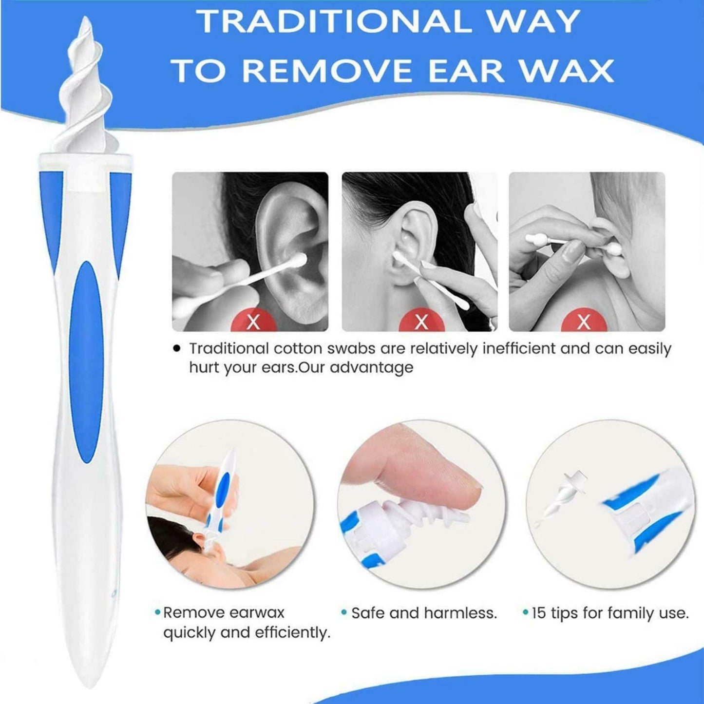 Ear Wax Remover Cleaner Soft Spiral Earwax Smart Removal Set