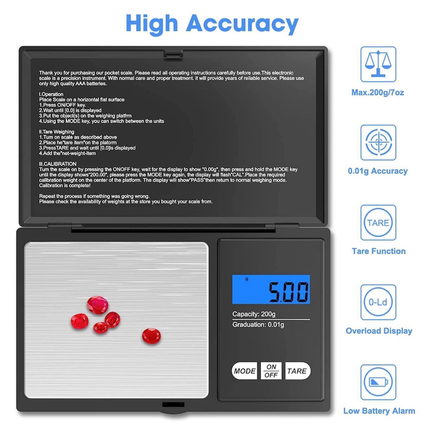 Small Pocket size Digital Weighing Scales ( 0.01g - 500g Grams ) use for measuring Kitchen Jewelry Gold