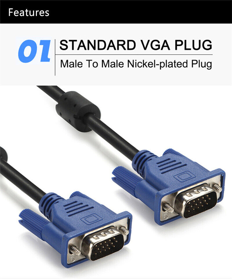 VGA Cable 1M VGA SVGA D-Sub Male 15 Pin PC to TFT LCD Monitor TV Lead UK