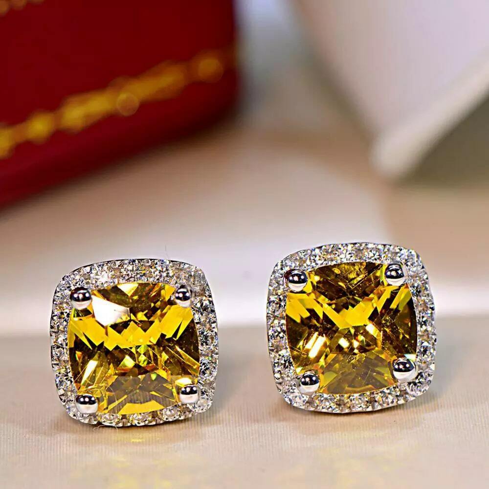 Crystal Square Stone Stud Earrings