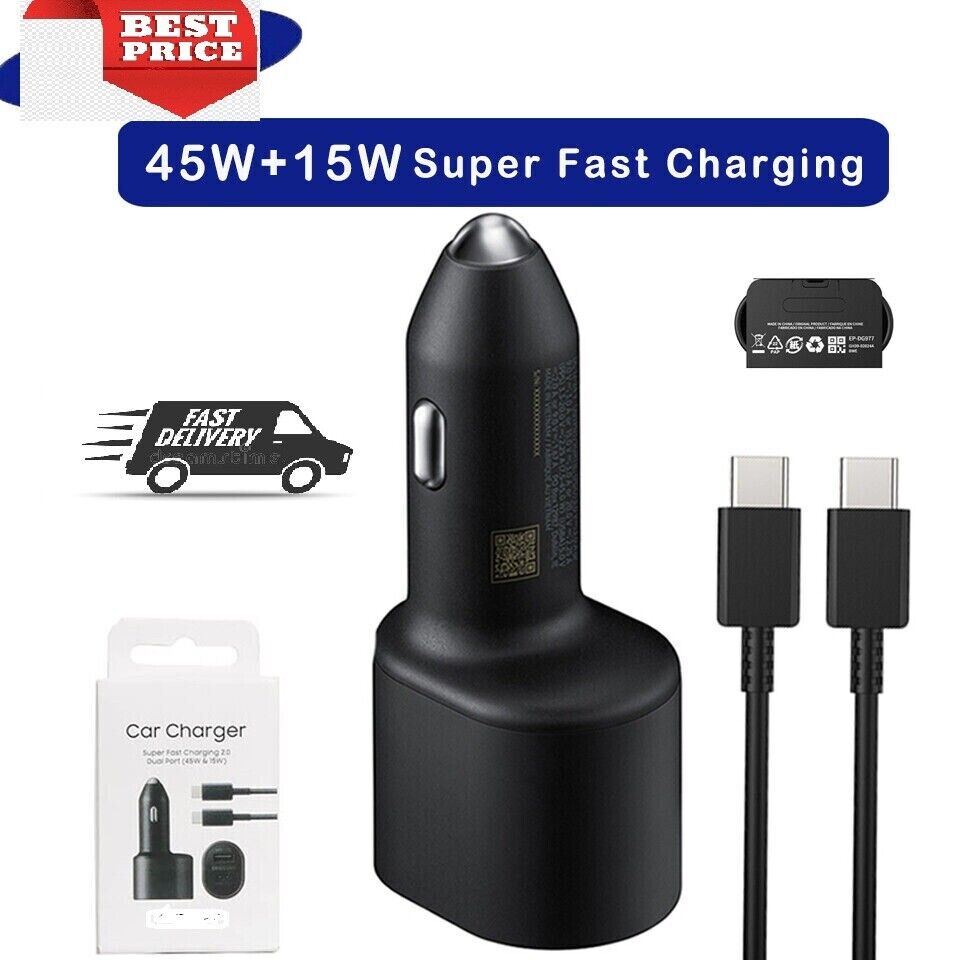 OEM Samsung 45W Fast Charging Car Charger USB-C Cable