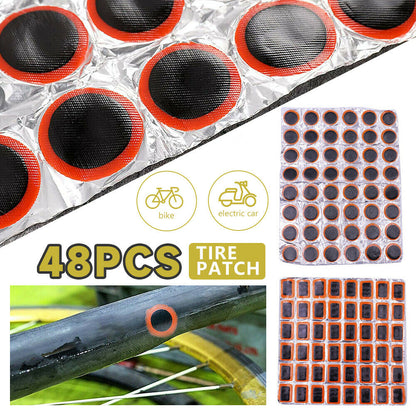 48PCS RUBBER PUNCTURE PATCHES BICYCLE BIKE TIRE TYRE TUBE REPAIR PATCH KIT