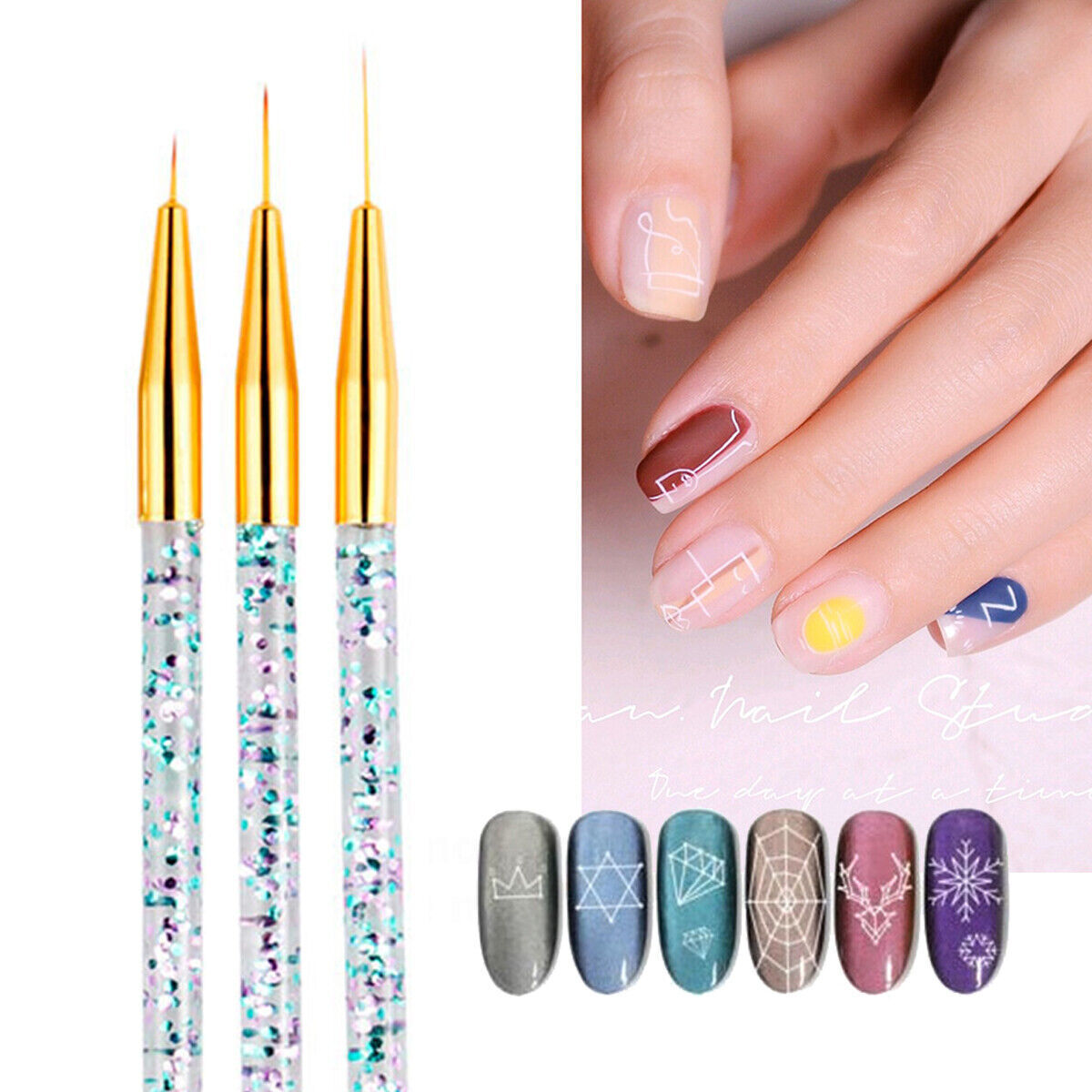 3Pcs Nail Art Brush Line Drawing Pen