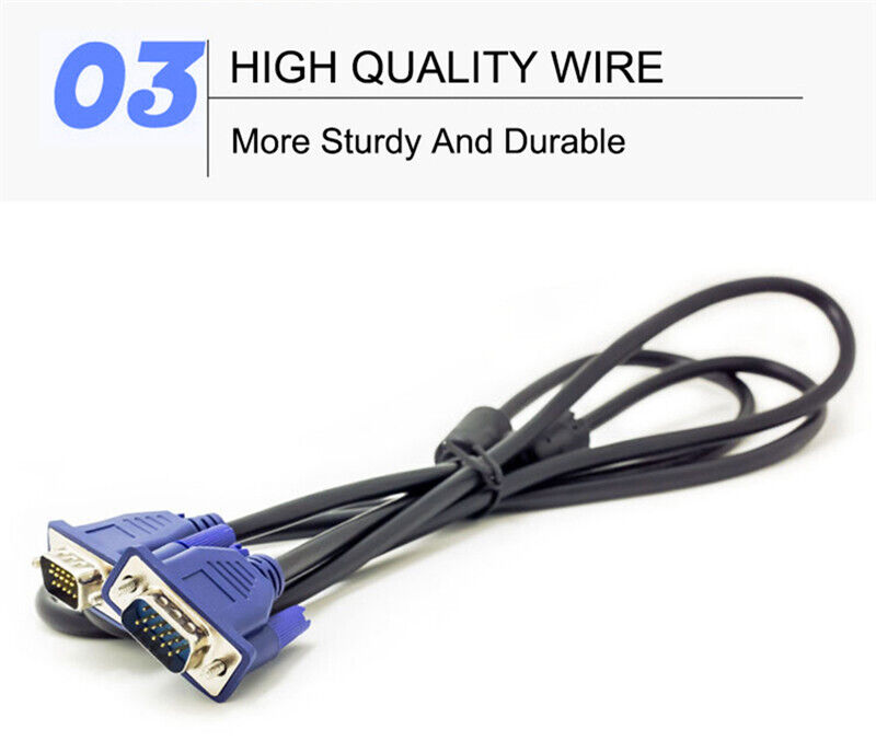 VGA Cable 1M VGA SVGA D-Sub Male 15 Pin PC to TFT LCD Monitor TV Lead UK