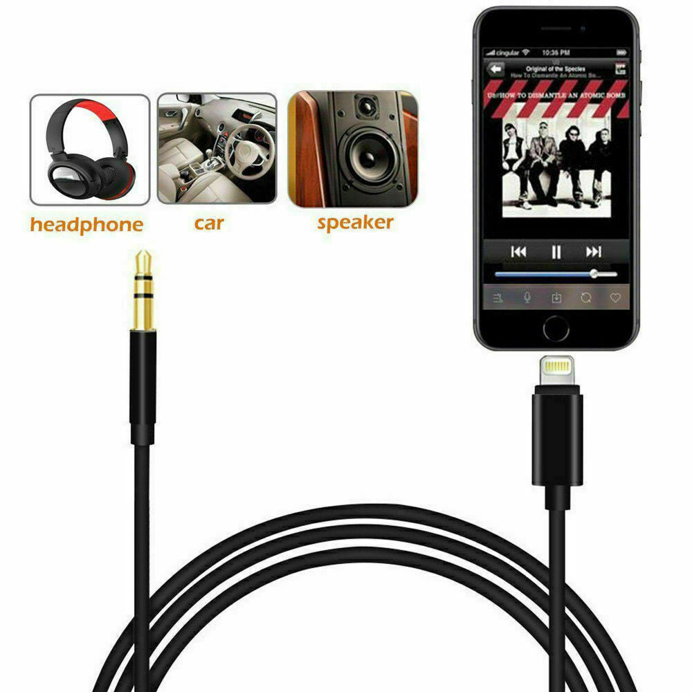 1M 8-pin to Aux Male Jack 3.5mm Audio Adapter Cable For iPhone