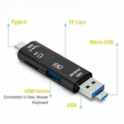 5 in 1 USB 3.0 Type C / USB / Micro USB SD TF Memory Card Reader