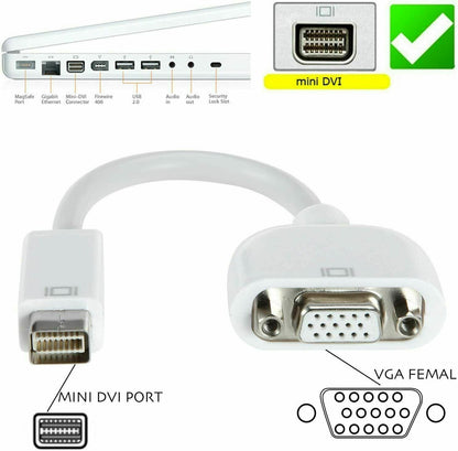 Mini DVI Port to VGA Adapter for Apple iMac MacBook Mac Display Monitor Projector