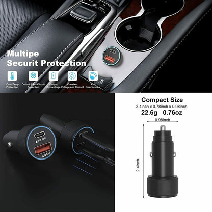 Fast Car Charger 2 USB Port + Type C Universal Socket Adapter For iPhone Samsung