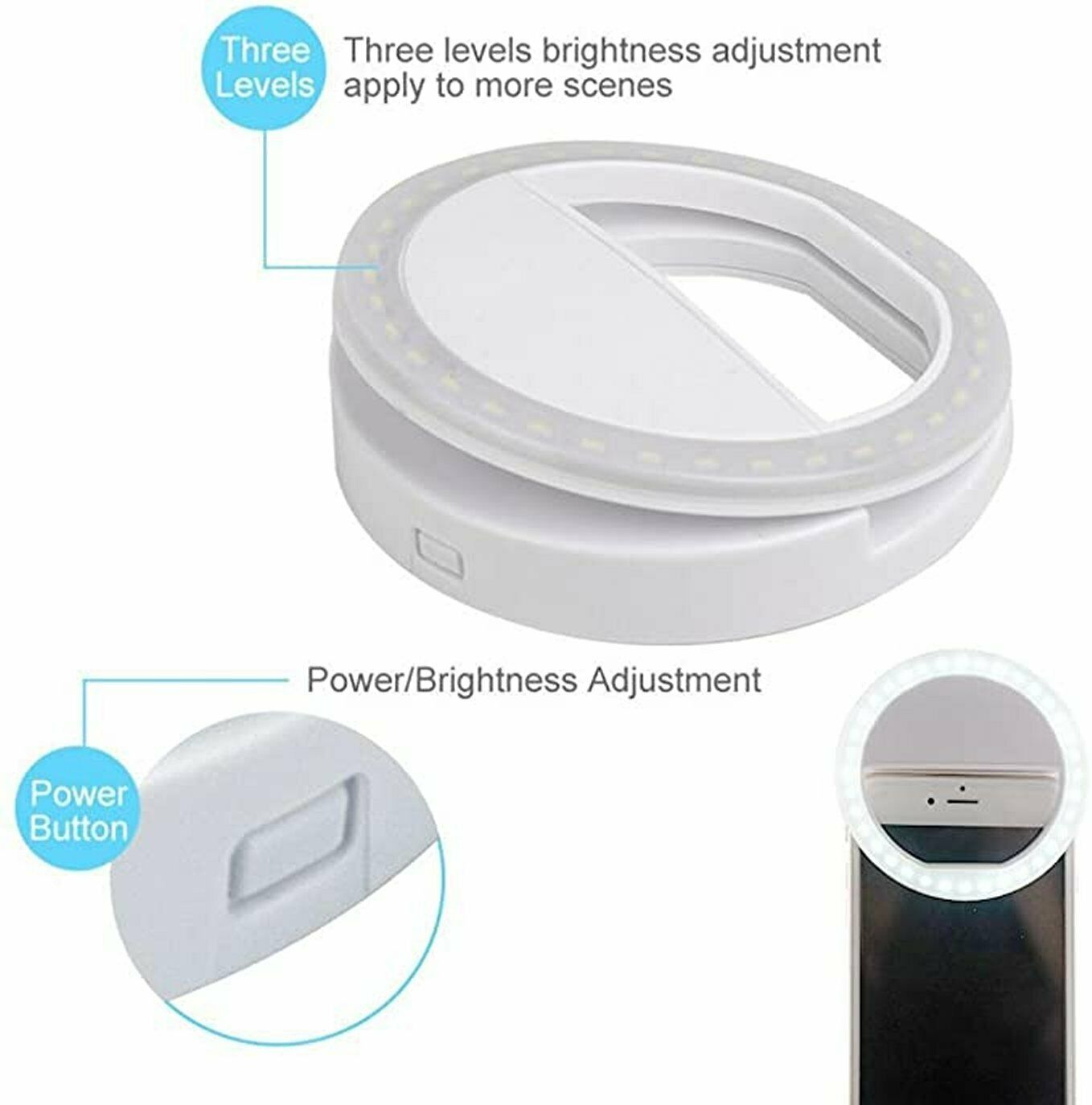 Selfie LED Light Ring Flash Clip Rechargeable Camera For Phone & Tablets