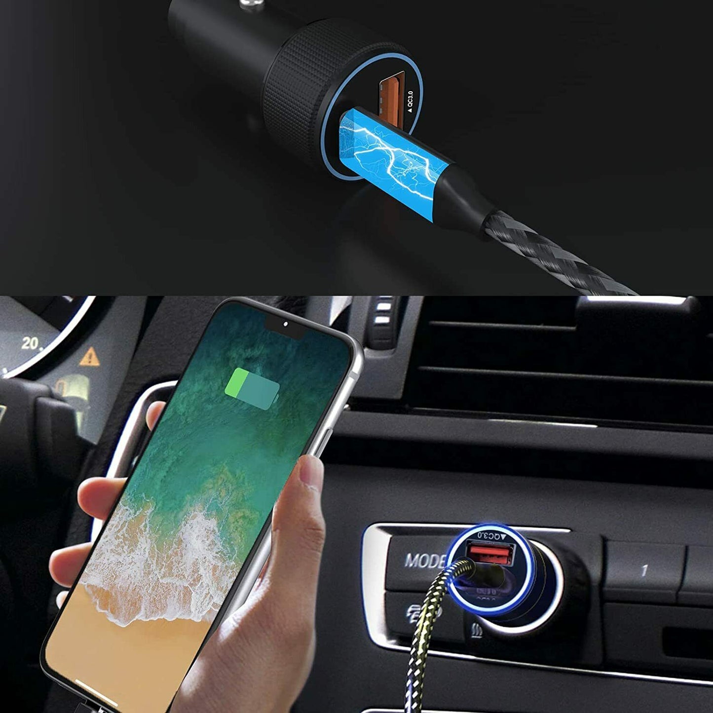 Fast Car Charger 2 USB Port + Type C Universal Socket Adapter For iPhone Samsung