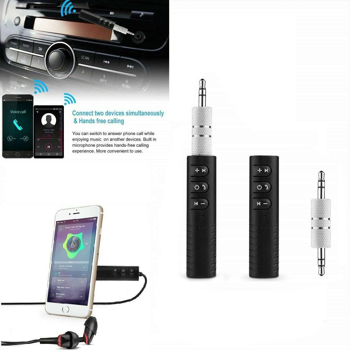 Wireless Bluetooth 4.2 Receiver 3.5mm AUX Audio Adapter Home Car Handfree Mike