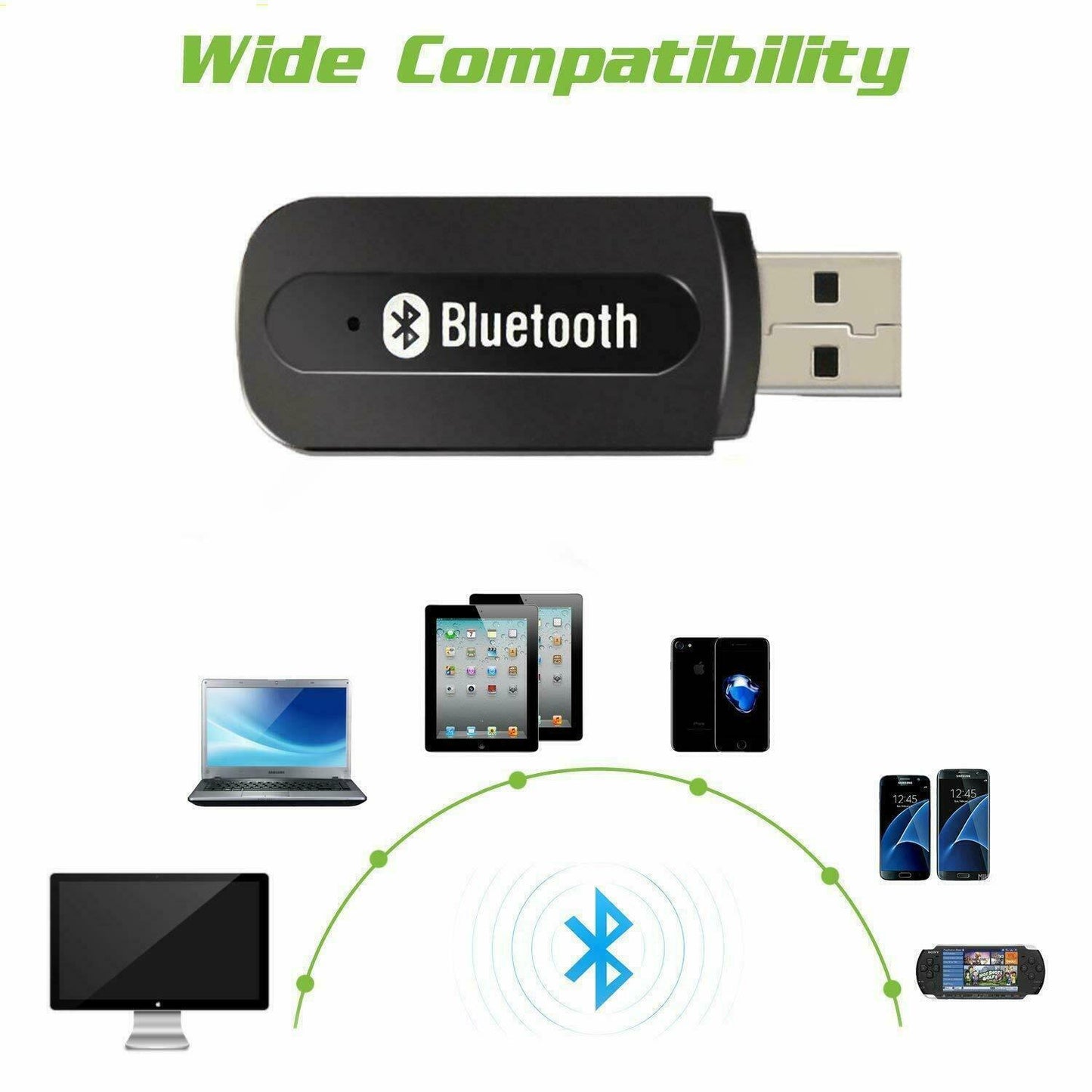 3.5mm to USB Bluetooth Wireless Receiver AUX Audio Stereo Music Adapter Car Kit